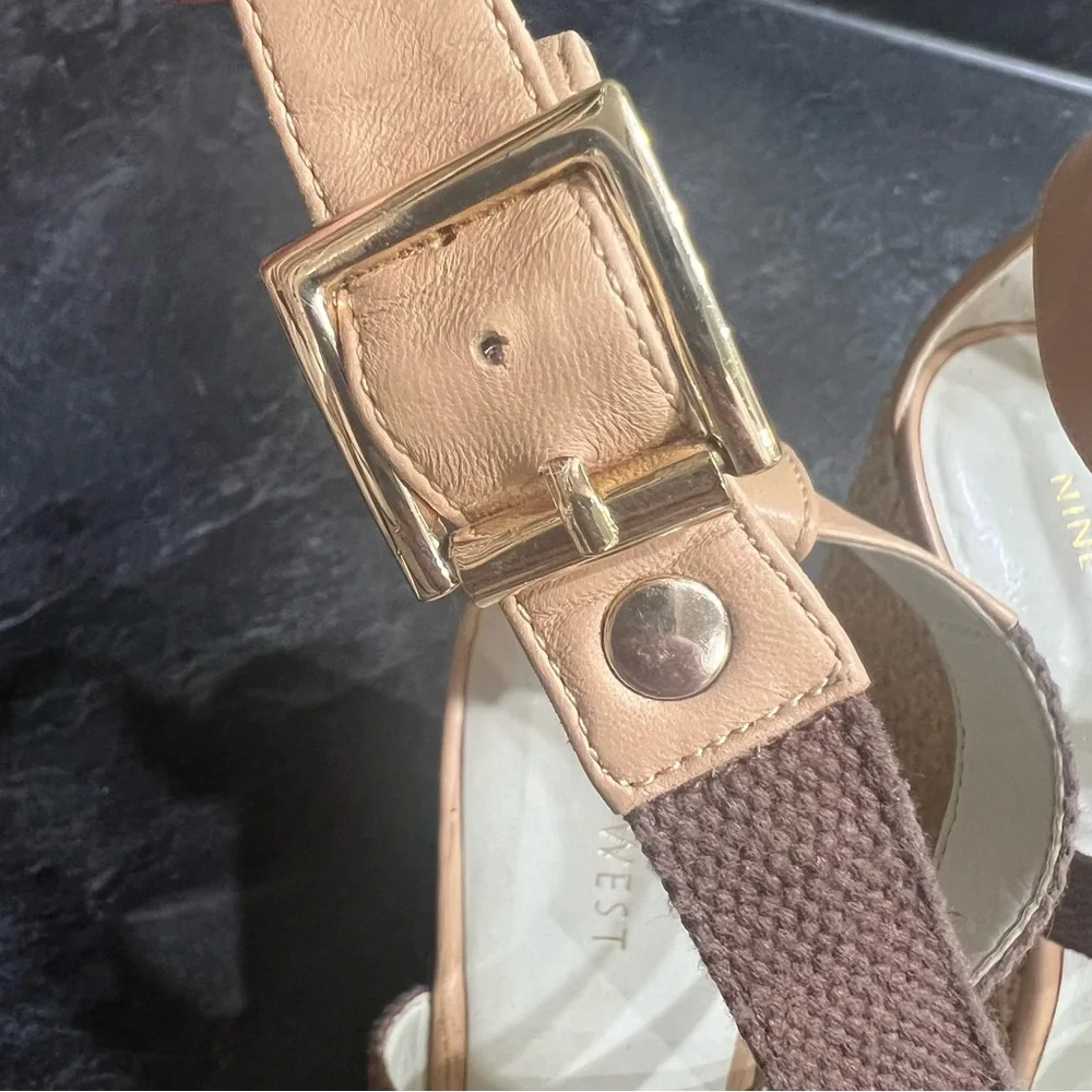 Nine West Espadrille Wedge Heel 9 Brown Pink Yellow White Strap Boho Chic Summer